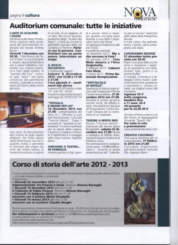 Informatore comunale Nova Milanese 2012 dicembre corso storia dell'arte LAP