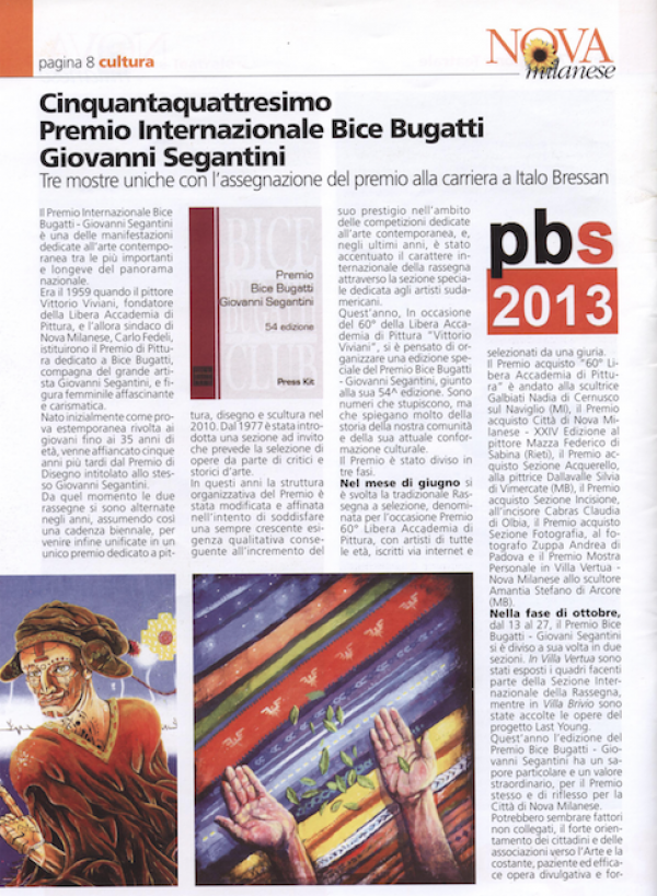 Informatore comunale Nova Milanese 2013 novembre Premio Bice Bugatti Giovanni Segantini