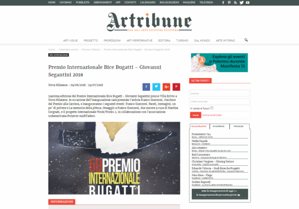 Rassegna stampa - apertura premio 2018 - artribune